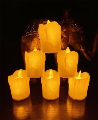 Светодиодные свечи Живое пламя большие 6 шт. с эффектом колебания пламени, высота 9 см, батарейки в комплекте, плавное мерцание, слоновая кость